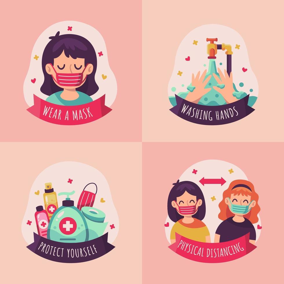 New Normal Habit Cute Stickers vector