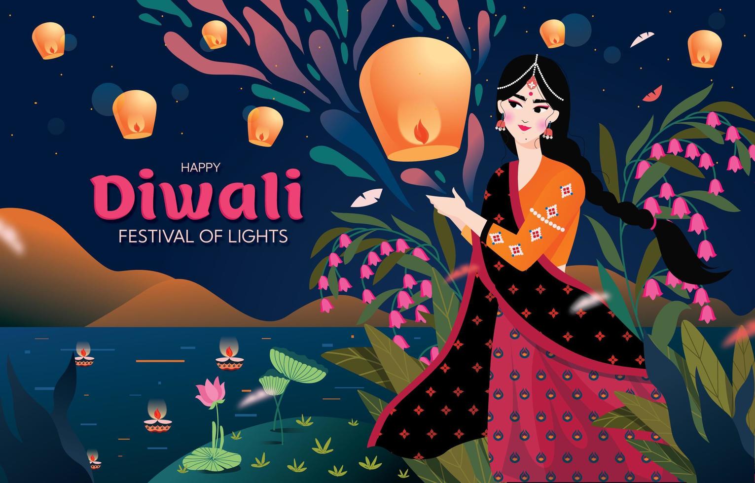 A woman celebrating happy Diwali vector