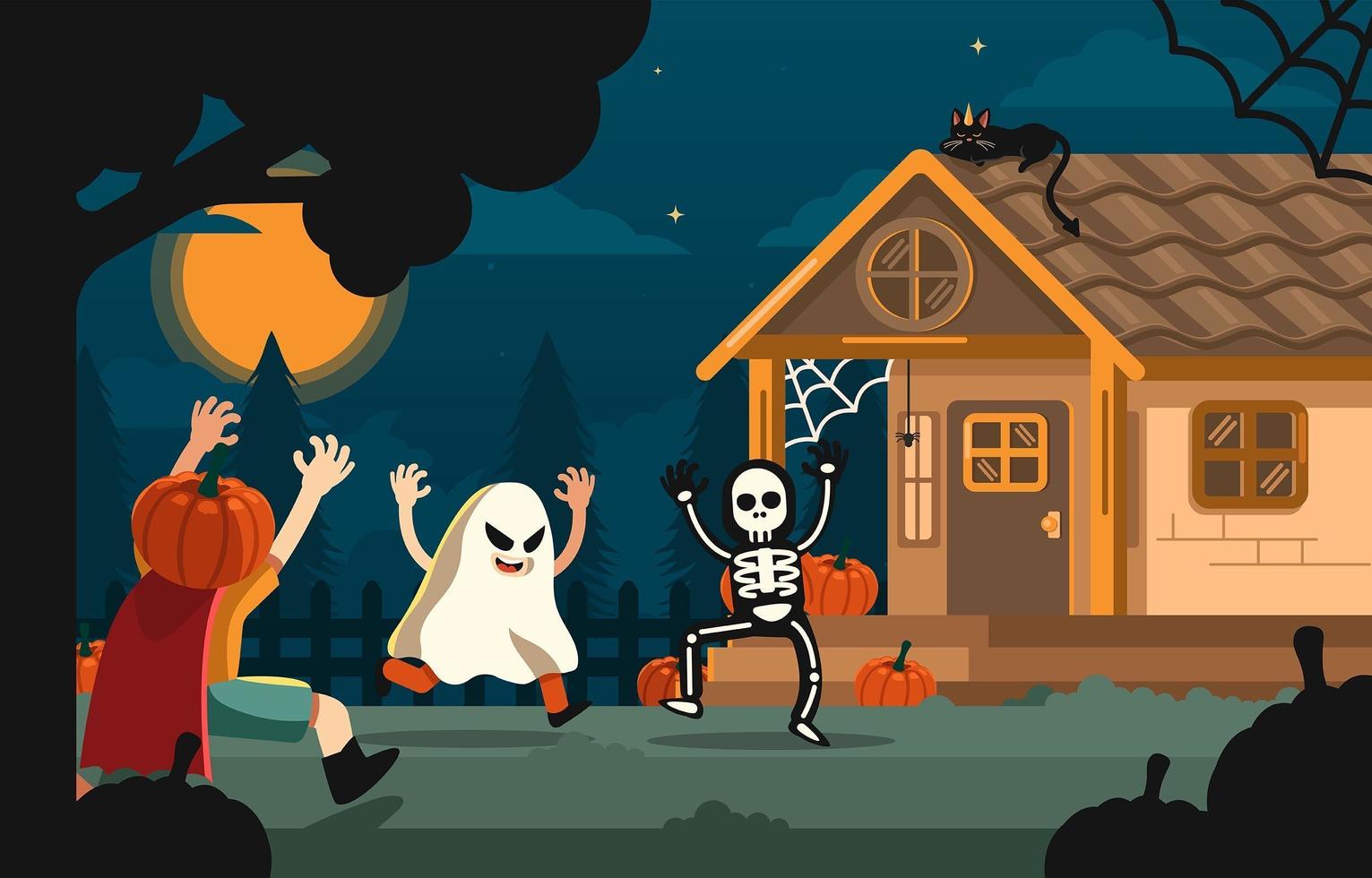 juguemos en la noche de halloween vector