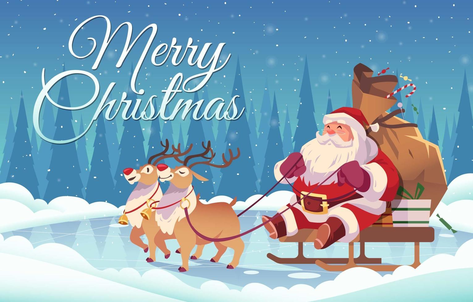 Merry Christmas Design with Santa Claus on Sleigh vector
