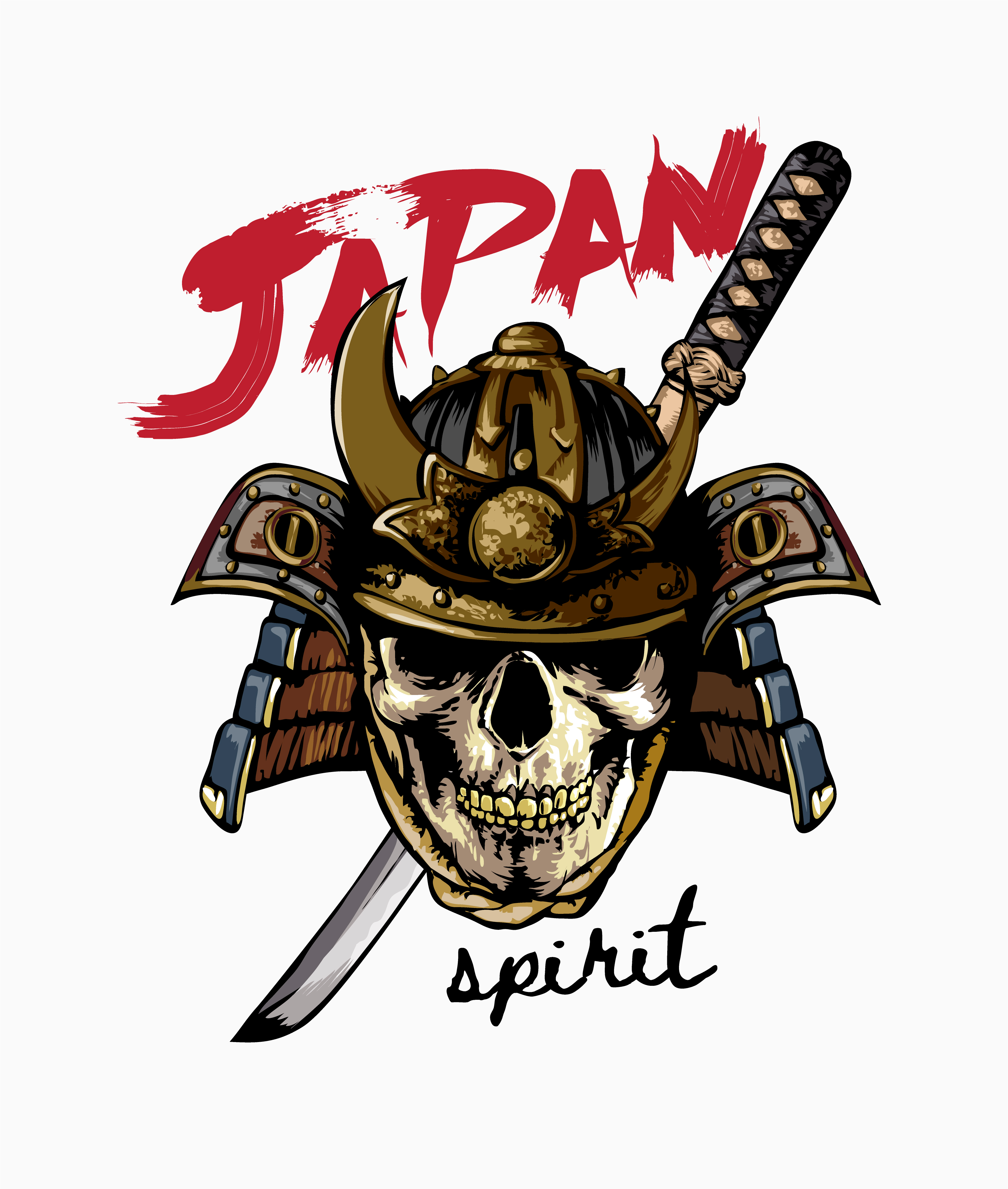 Japan Spirit Slogan With Skull In Samurai Helmet Download Free Vectors Clipart Graphics Vector Art