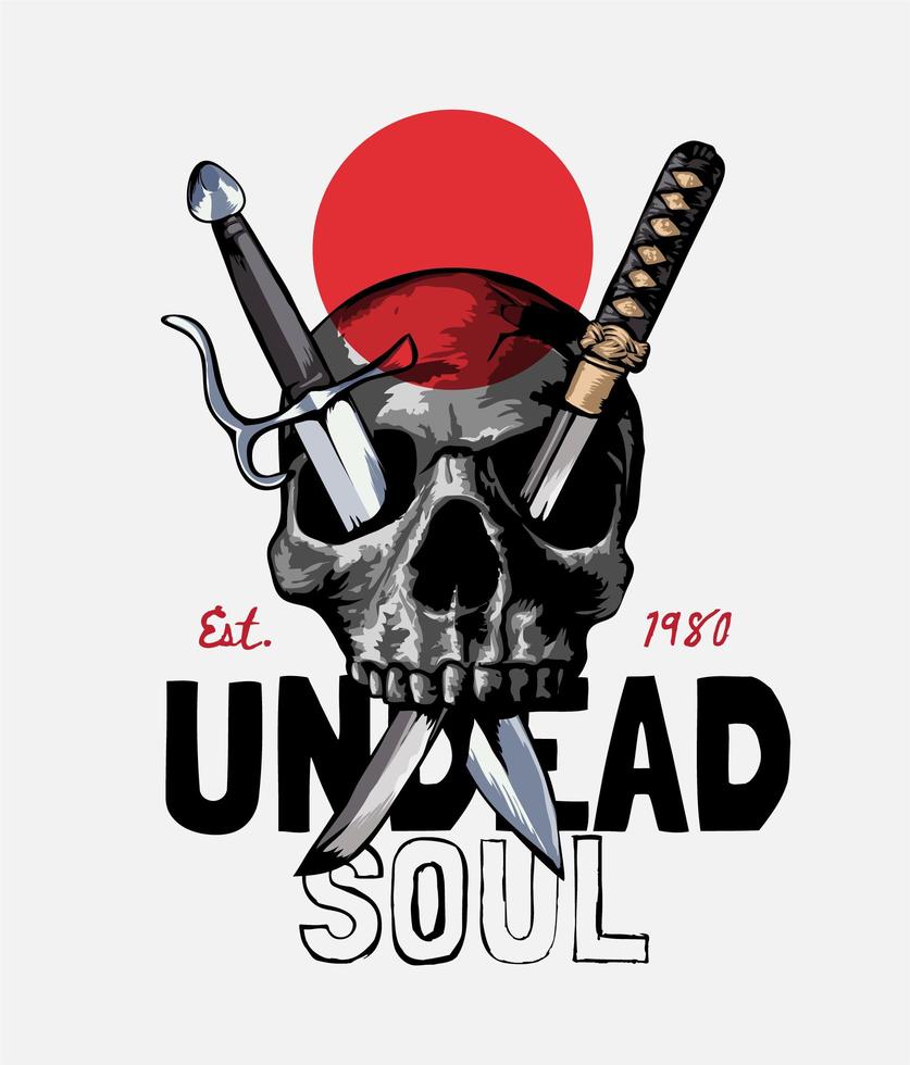 Undead Soul Slogan with Skull and Crossed Swords vector