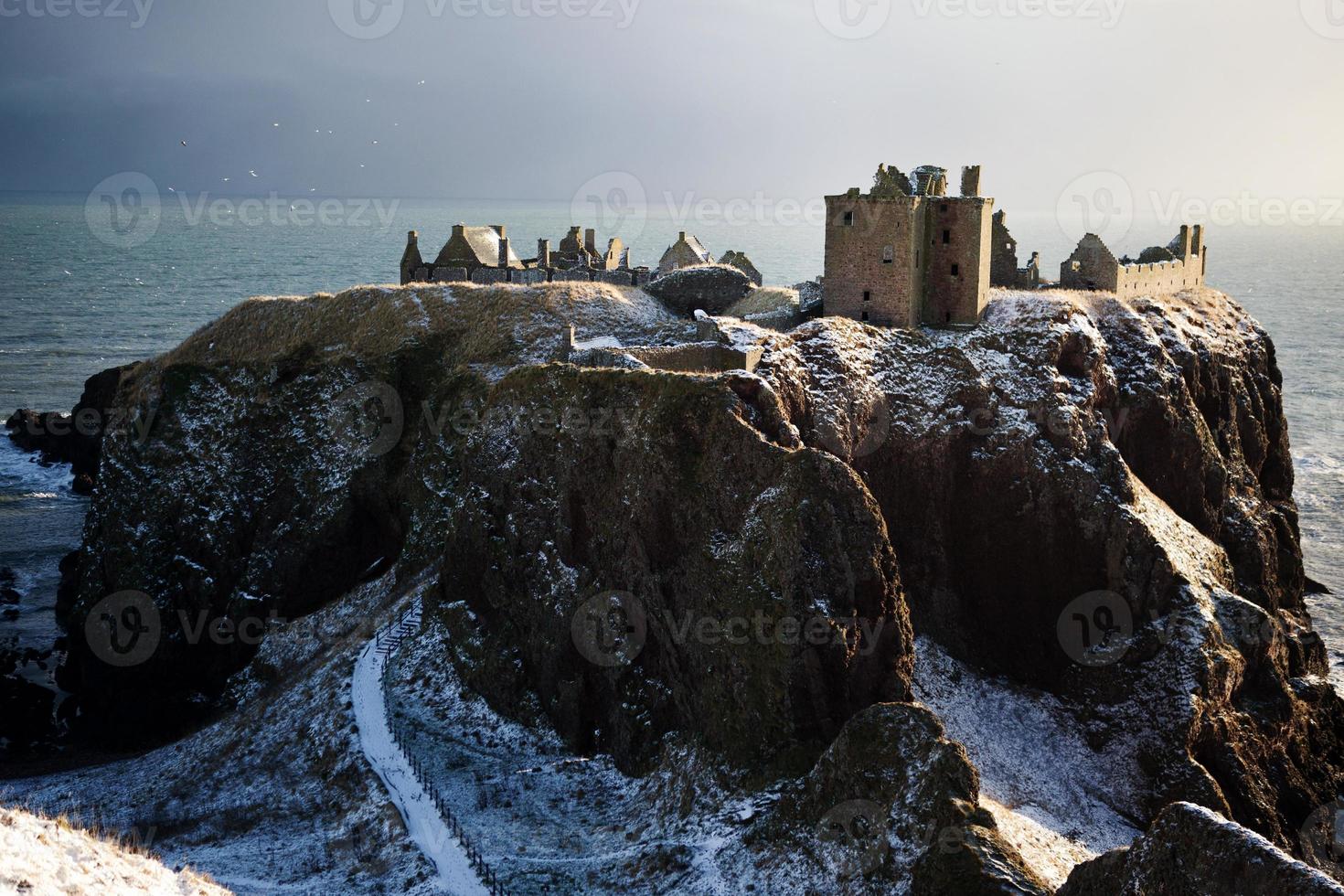 Close View in Snow - Dunnottar Castle, Stonehaven, Scotland UK photo
