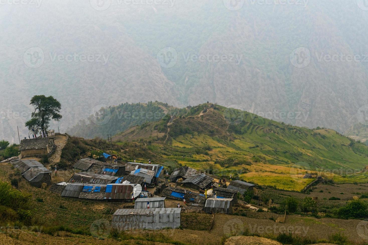 Mountain Village In Himalayas Between Tibet And Nepal Stock Photo