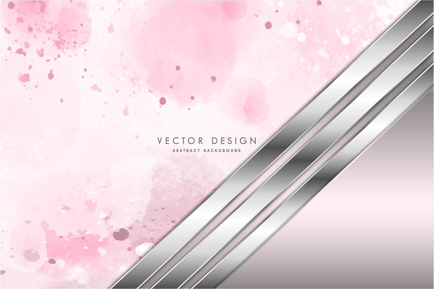 Metallic silver metal panels over pink watercolor texture vector