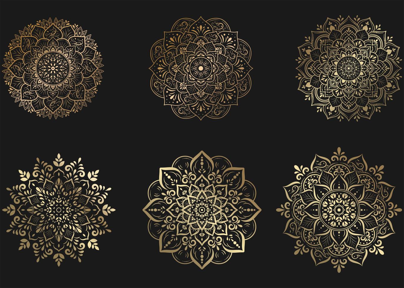 Set of gold mandala with floral ornaments vector