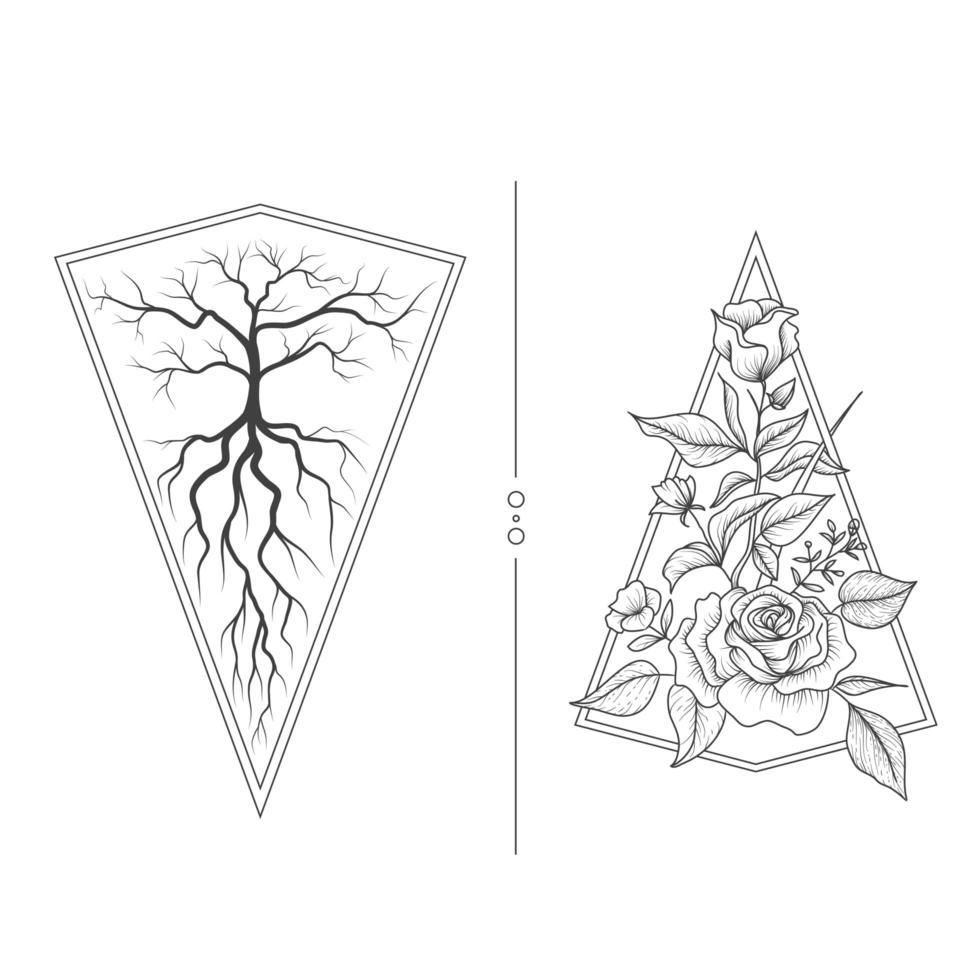 Floral and root tattoo design vector