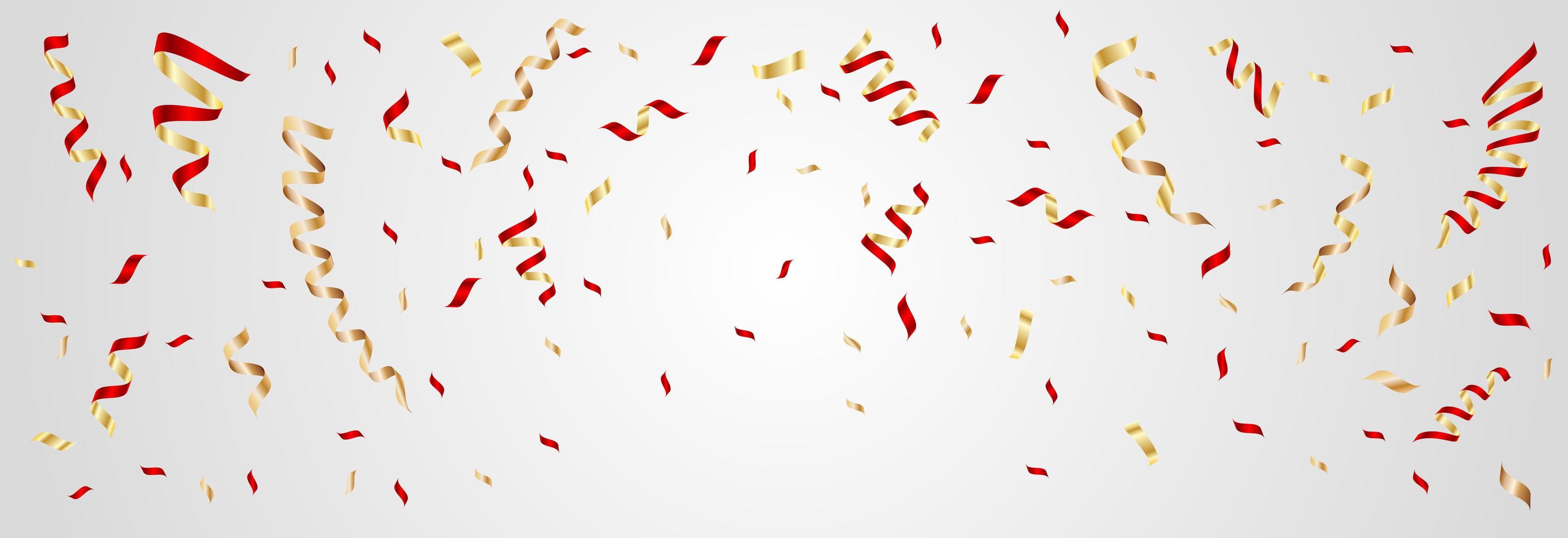 Green and red ribbon confetti on gray gradient vector