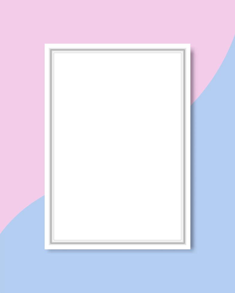 Blank white frame on pastel pink and blue vector