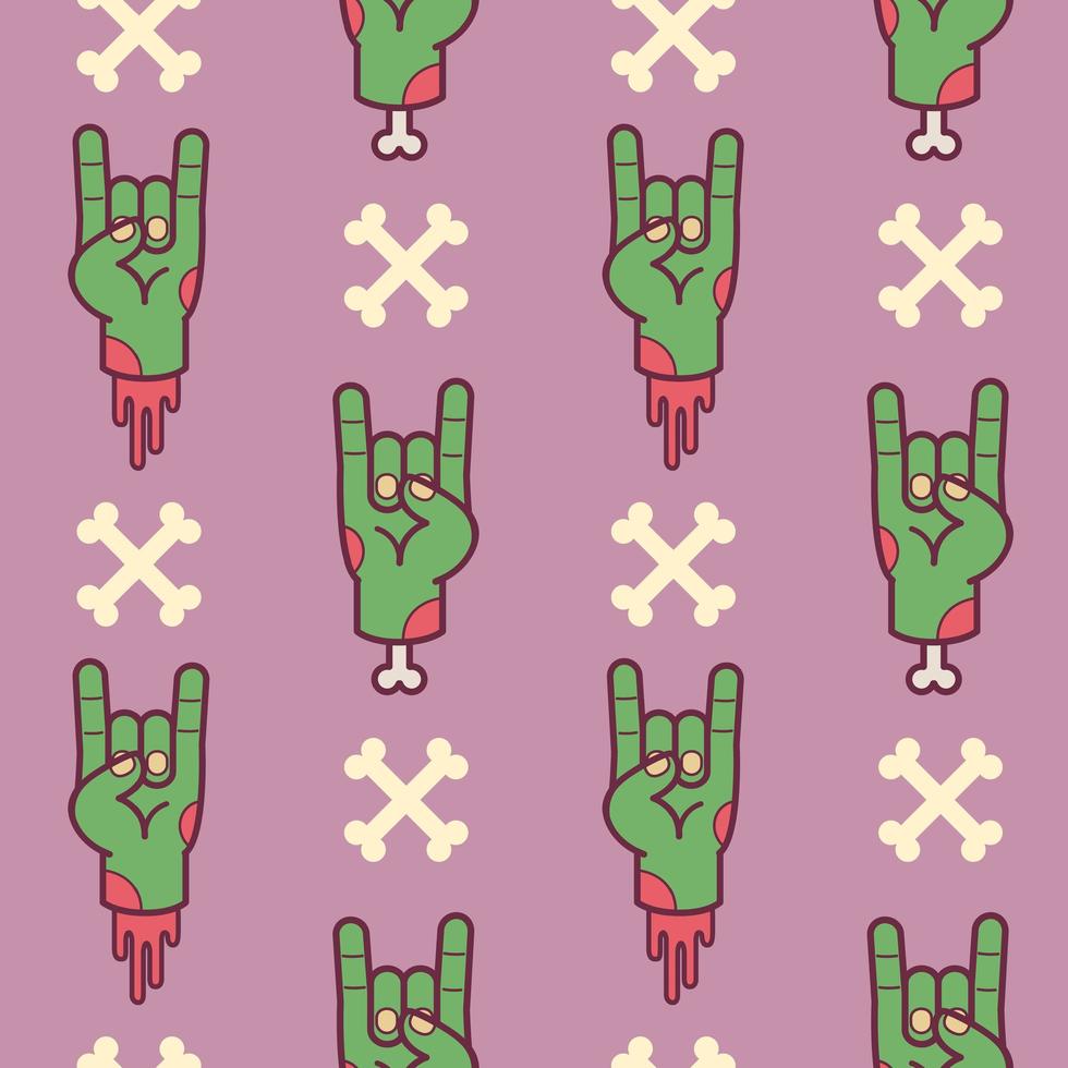 Zombie rocker hand and crossed bones pattern vector