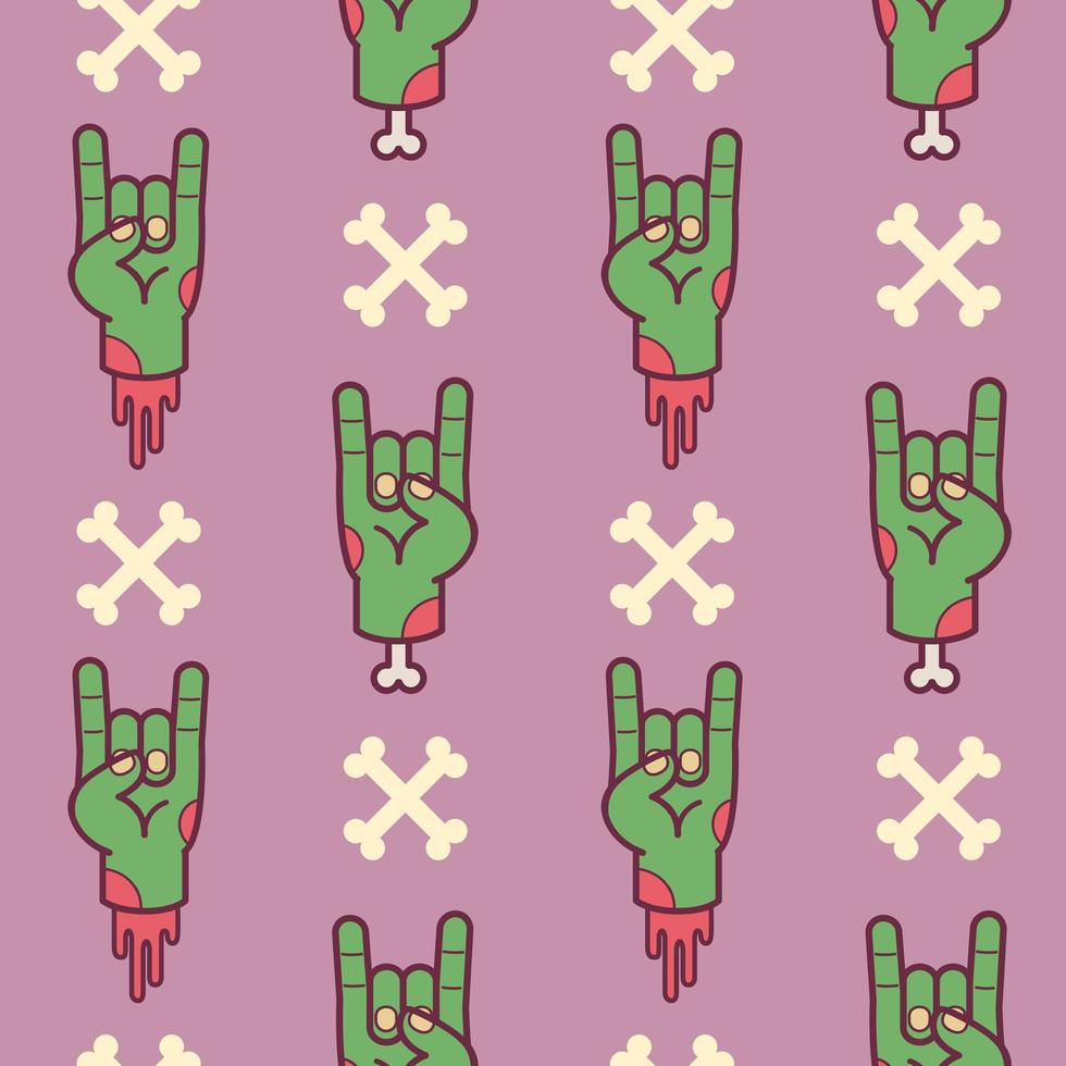 Zombie rocker hand and crossed bones pattern vector