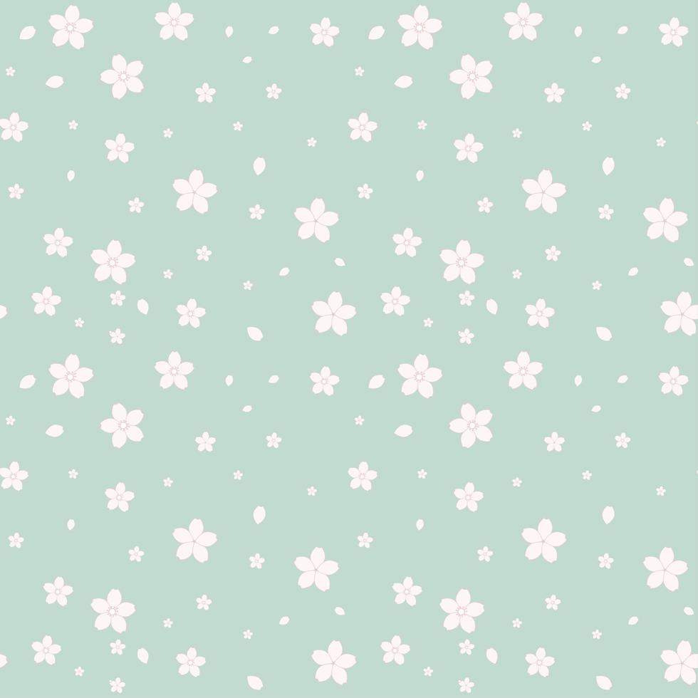 Seamless sakura pink flower patternon green vector