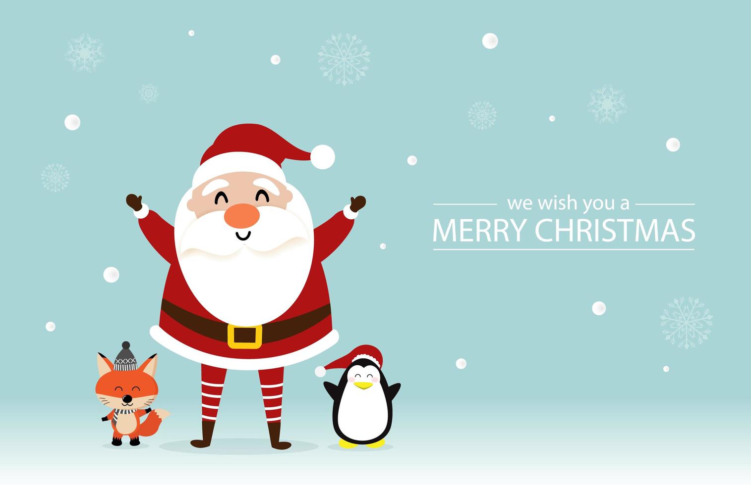 Christmas design with cute Santa Claus, fox, penguin vector