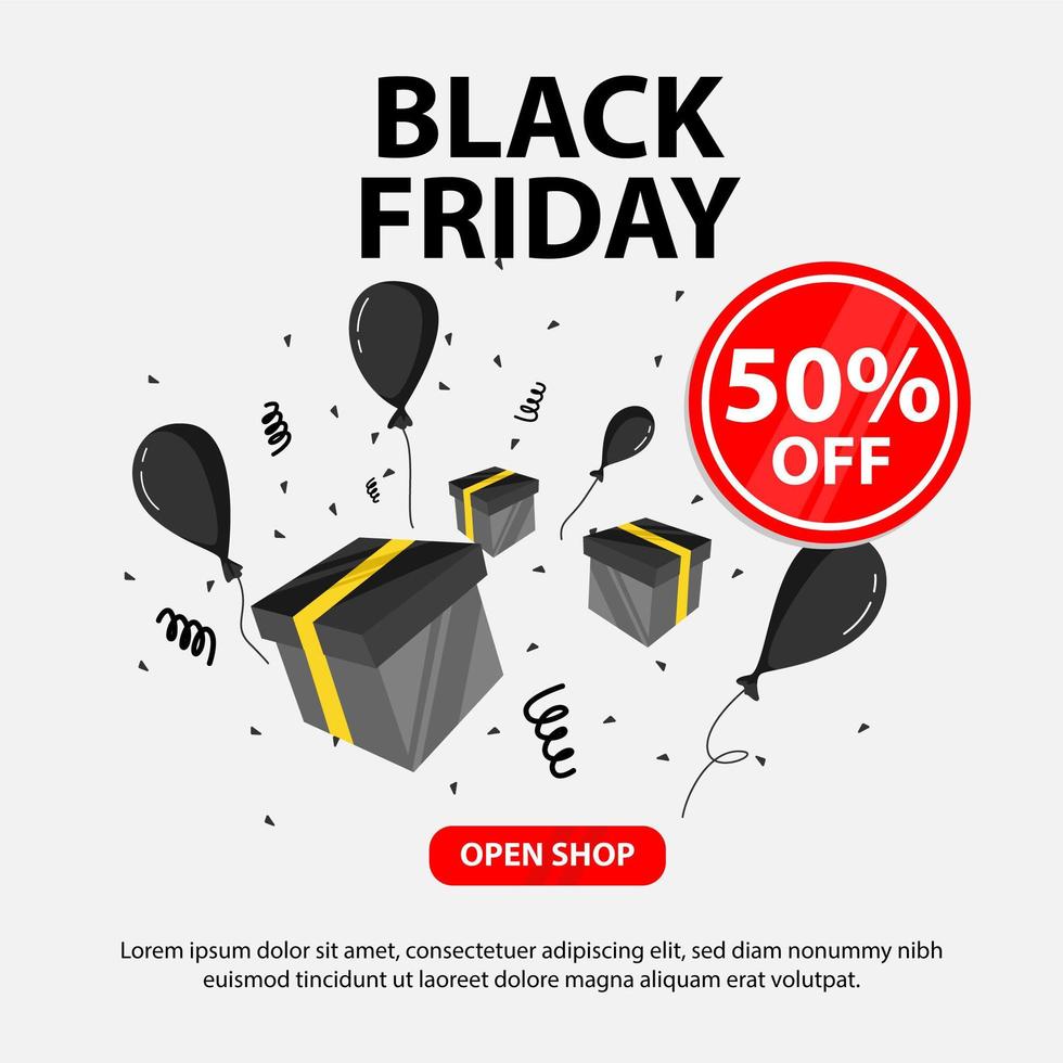 Black friday banner with gift and balloons vector