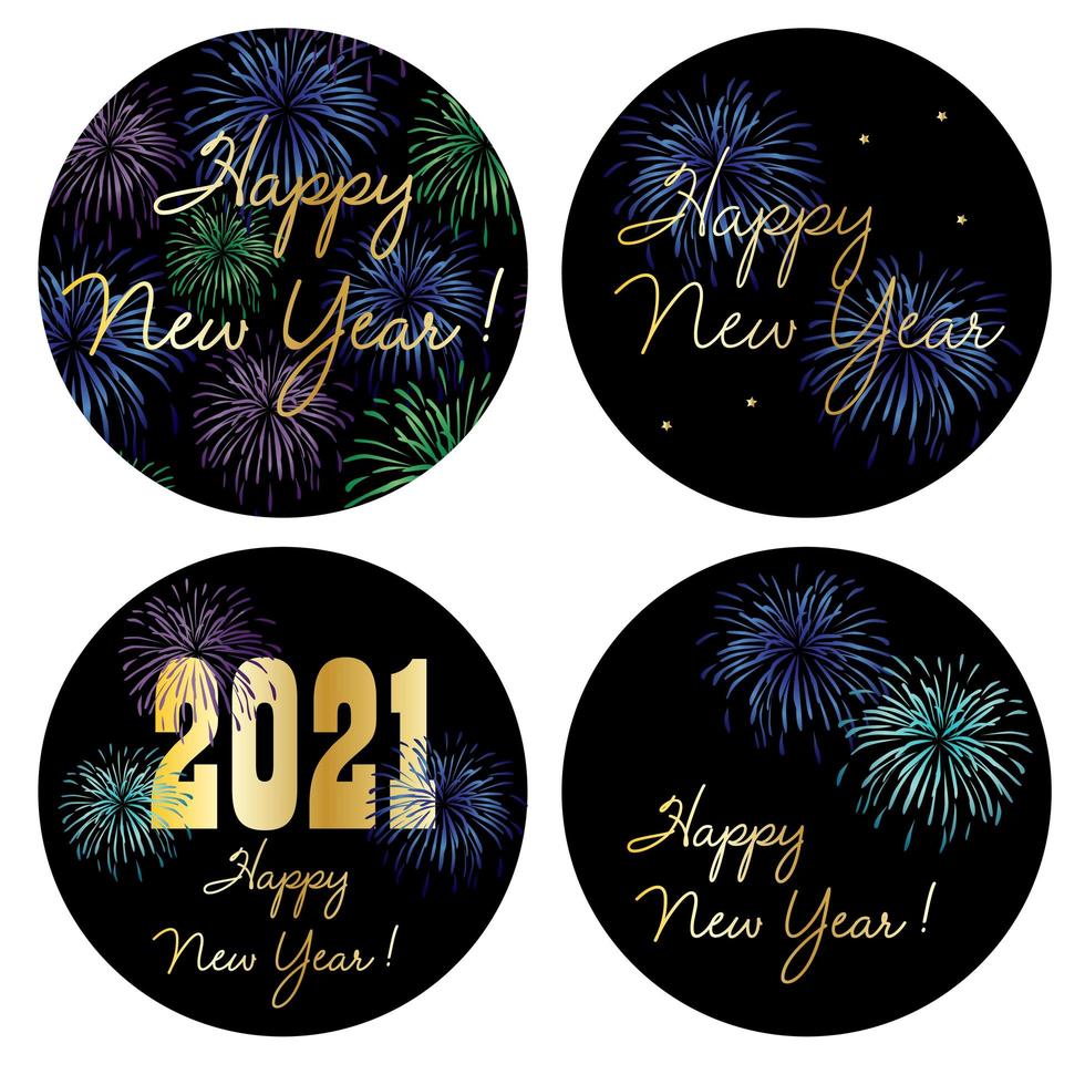 2021 happy new year circle graphics with fireworks vector