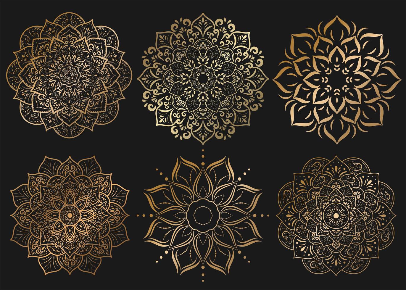 conjunto de mandalas dorados con patrón de adorno floral vector