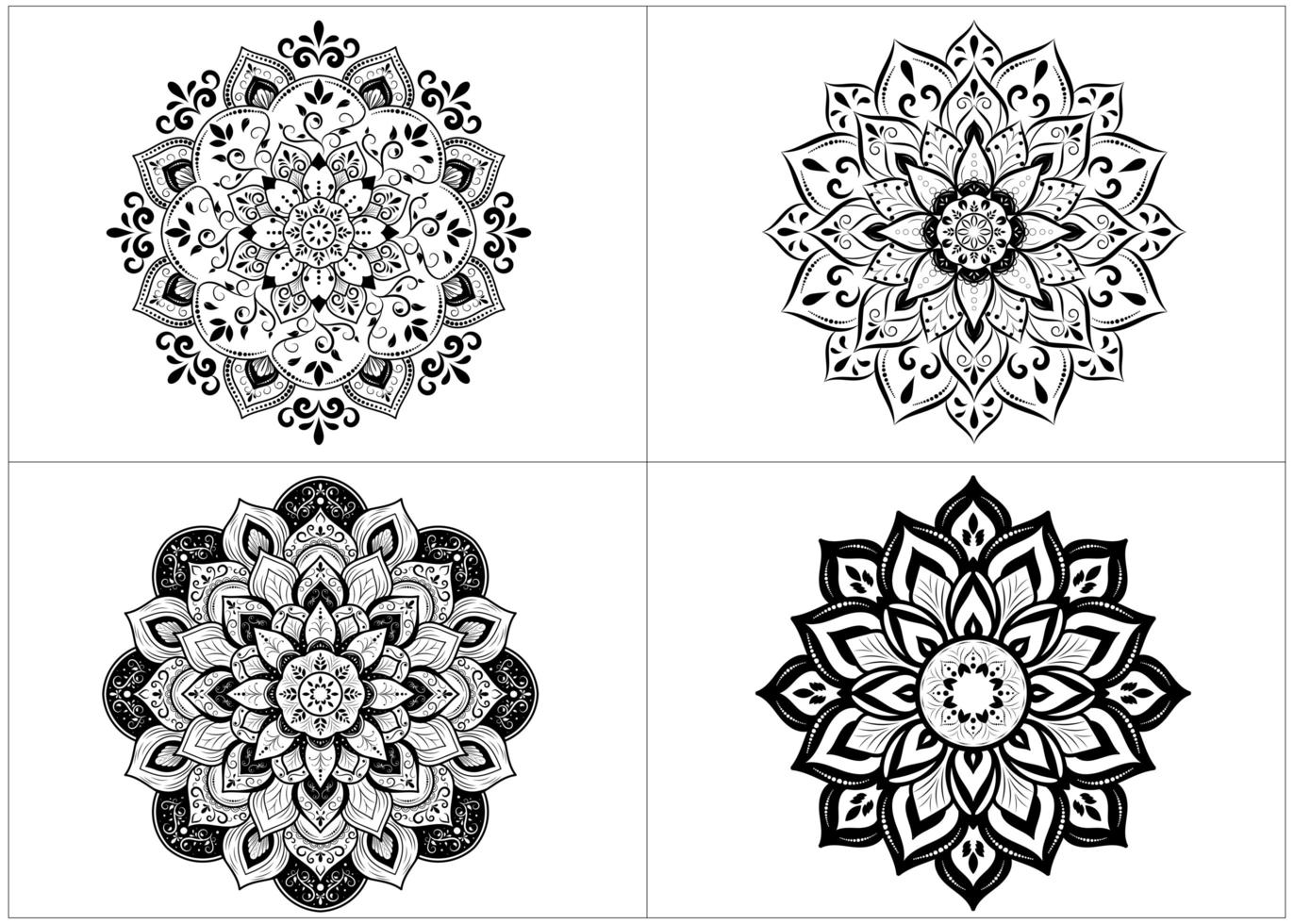 Set of round mandalas in black and white vector