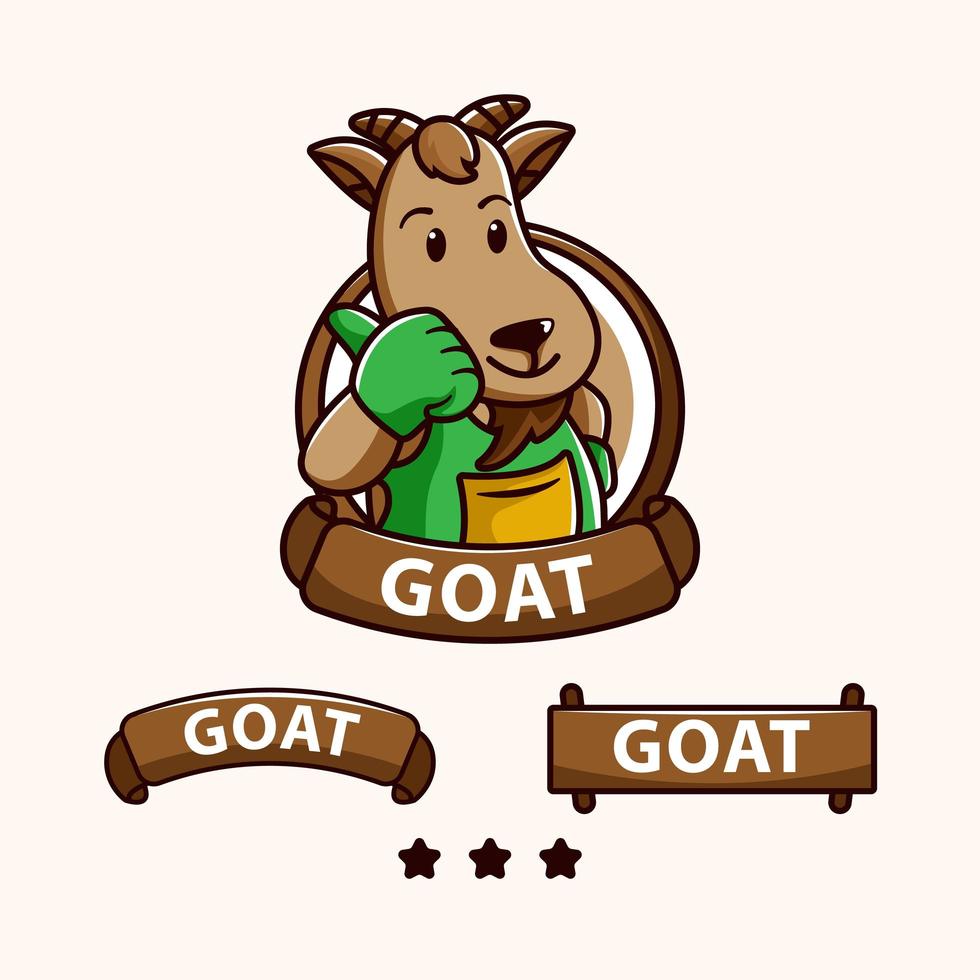 Mascota de cabra con diferentes pancartas y estrellas. vector