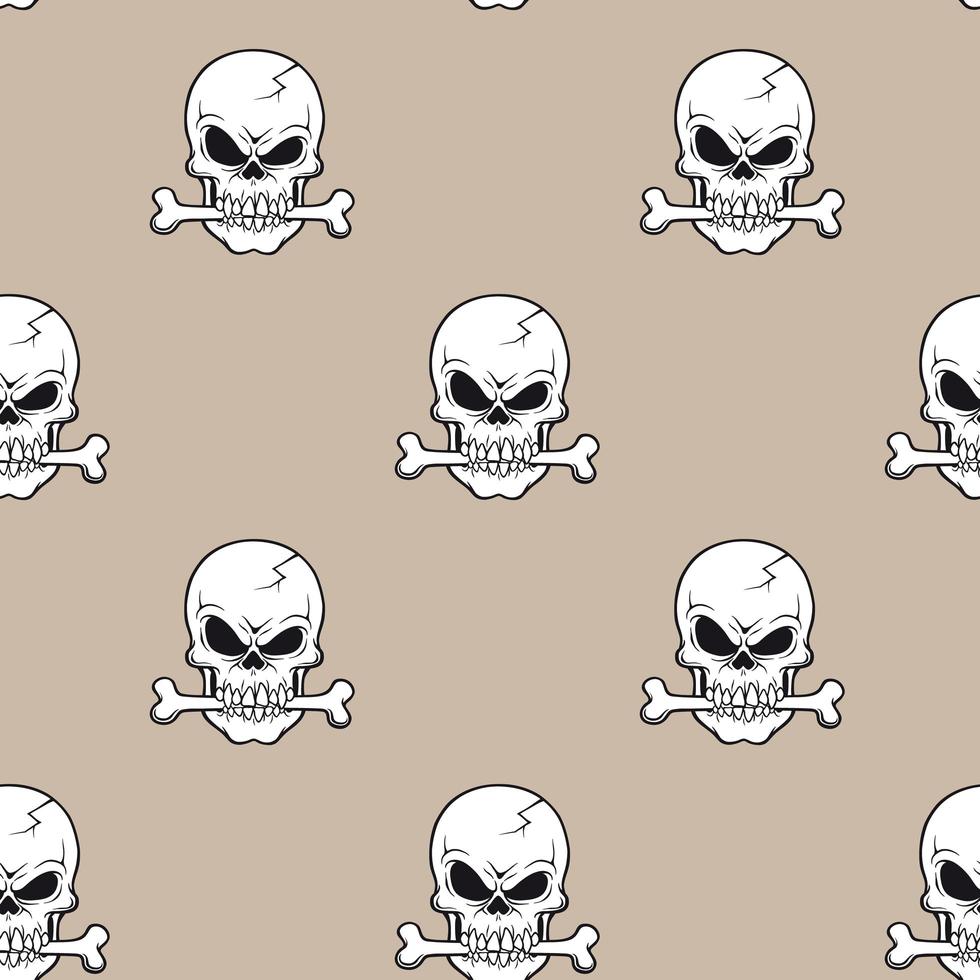 Skull with bone in mouth on beige vector