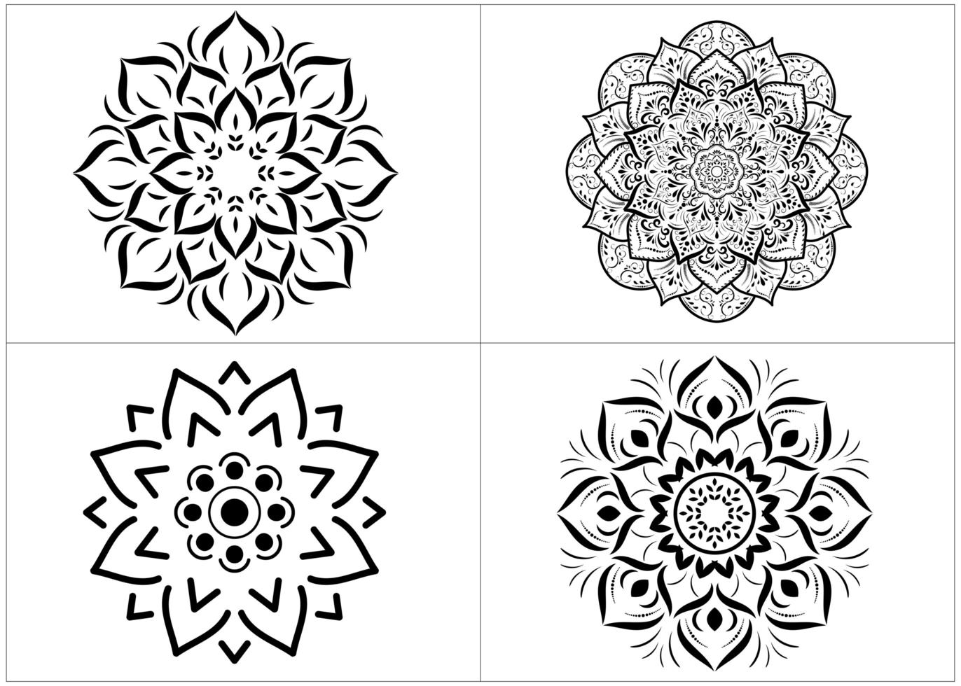 Set of black and white mandalas isolated on white vector