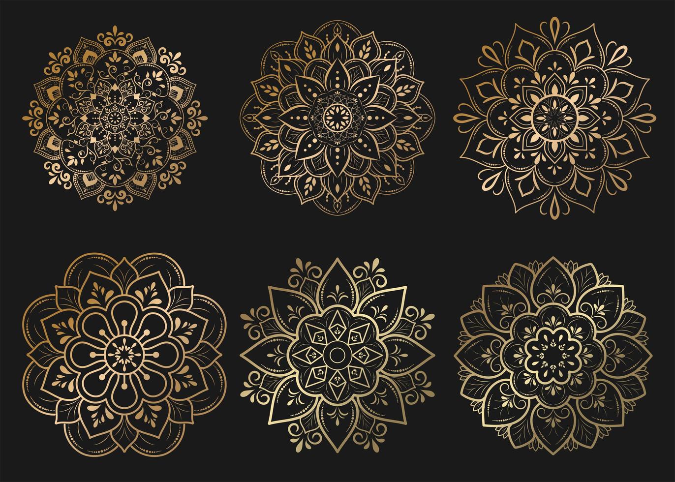 conjunto de mandalas de oro con patrón de adorno floral vector