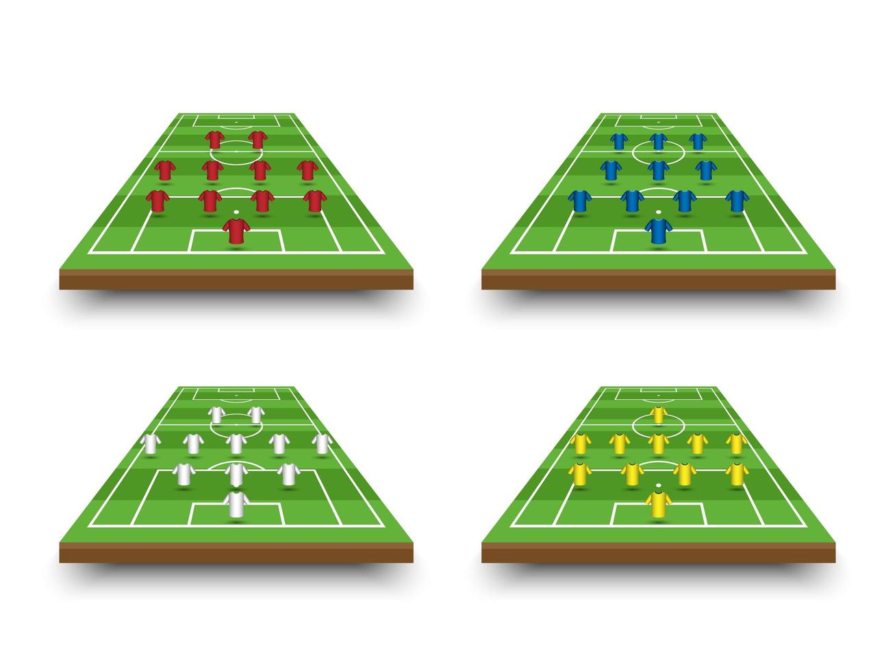 Formación de alineaciones de fútbol y tácticas en el campo de perspectiva. vector