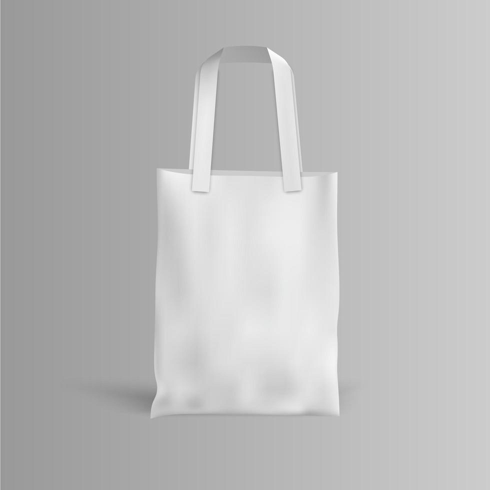 White fabric cloth bag on grey background vector