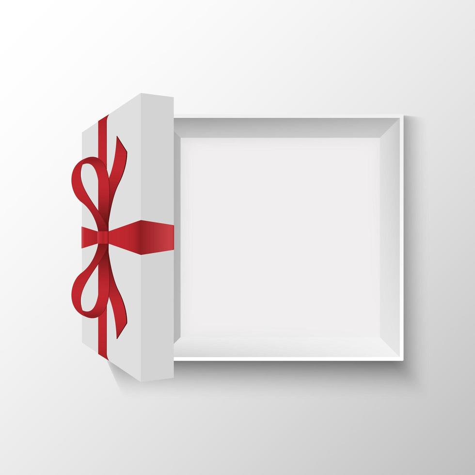 Vista superior de la caja de regalo abierta con lazo rojo vector