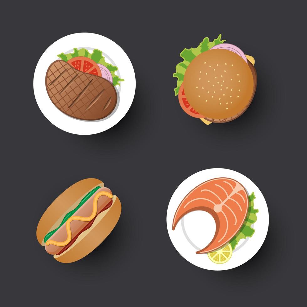 Conjunto de iconos de diseño simple de comida tradicional vector