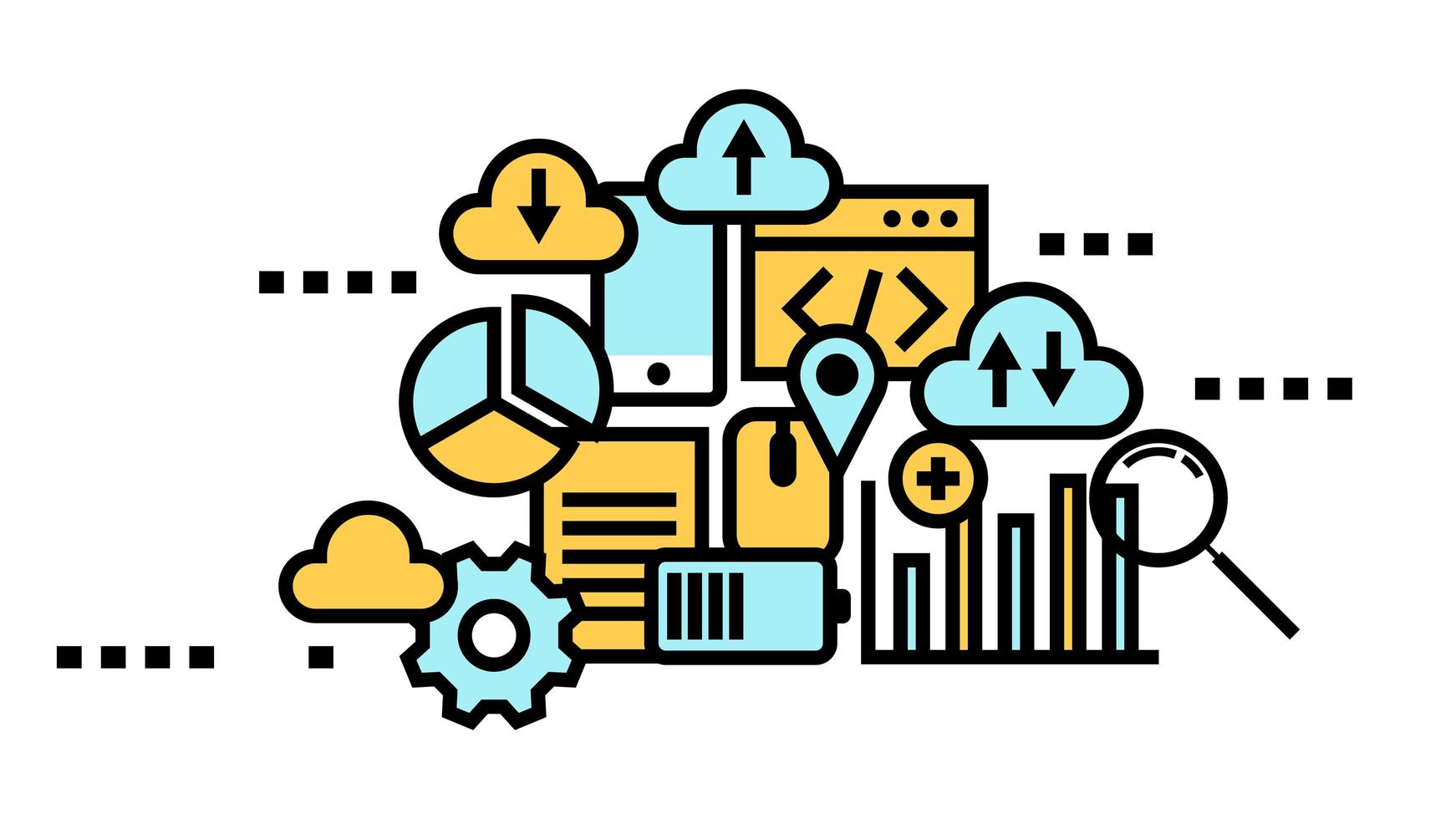 Computación en la nube, concepto de icono plano de almacenamiento de datos vector