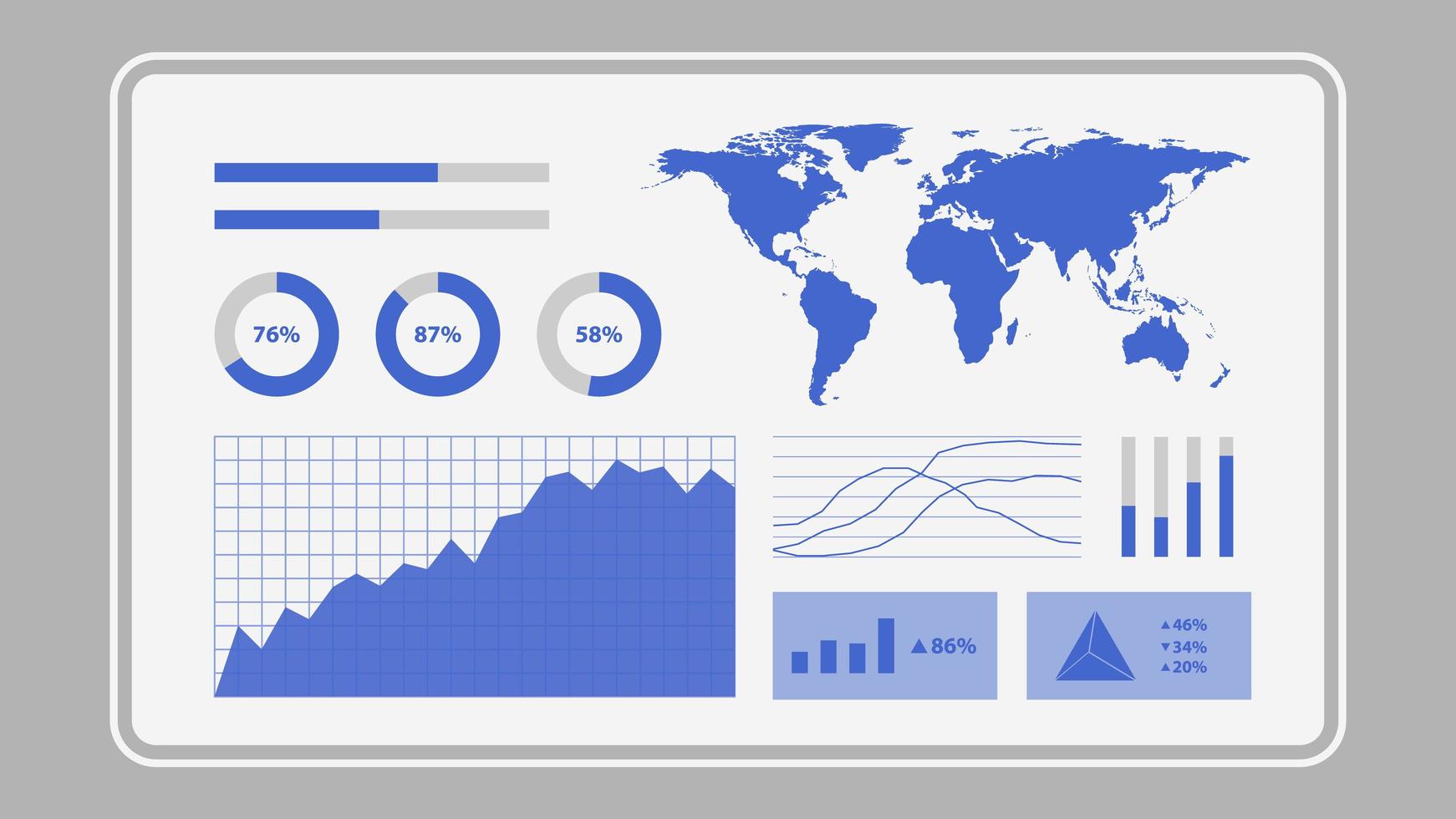 Virtual screen showing data analytics statistics chart  vector