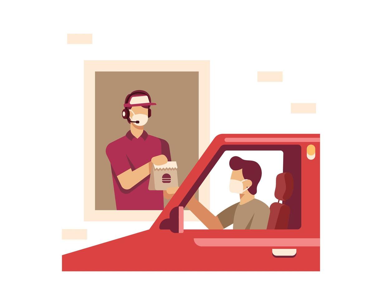 Masked Chracters Drive Thru Design vector
