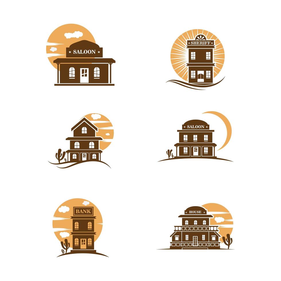 Old west building in front of moon or sun set vector