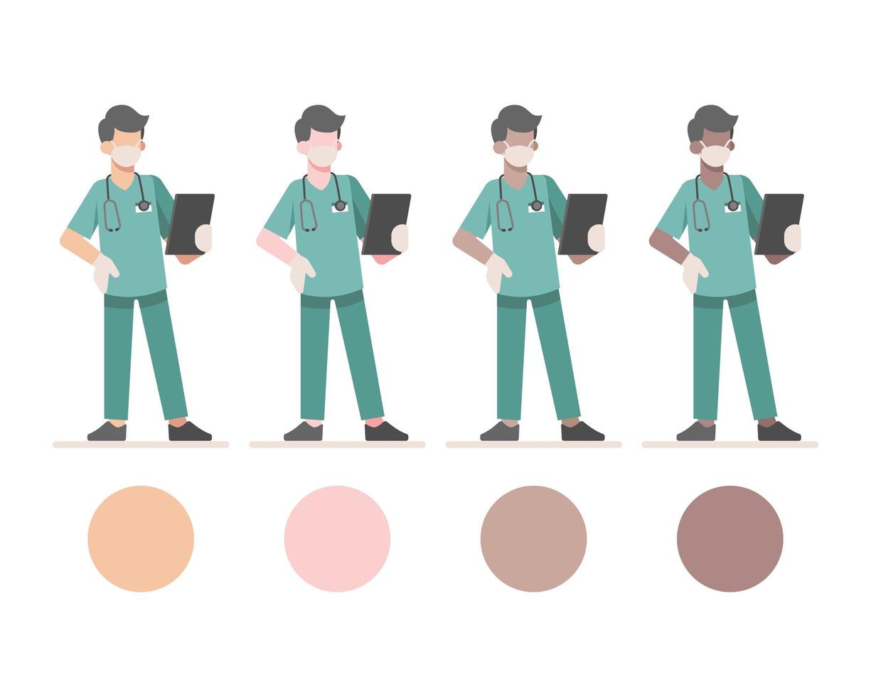 Masked Male Nurse Characters with Clipboards vector