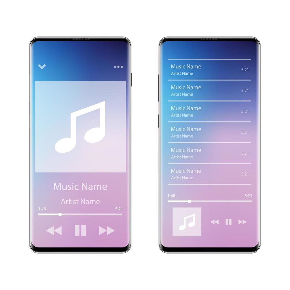 Music player interface application on smartphone vector