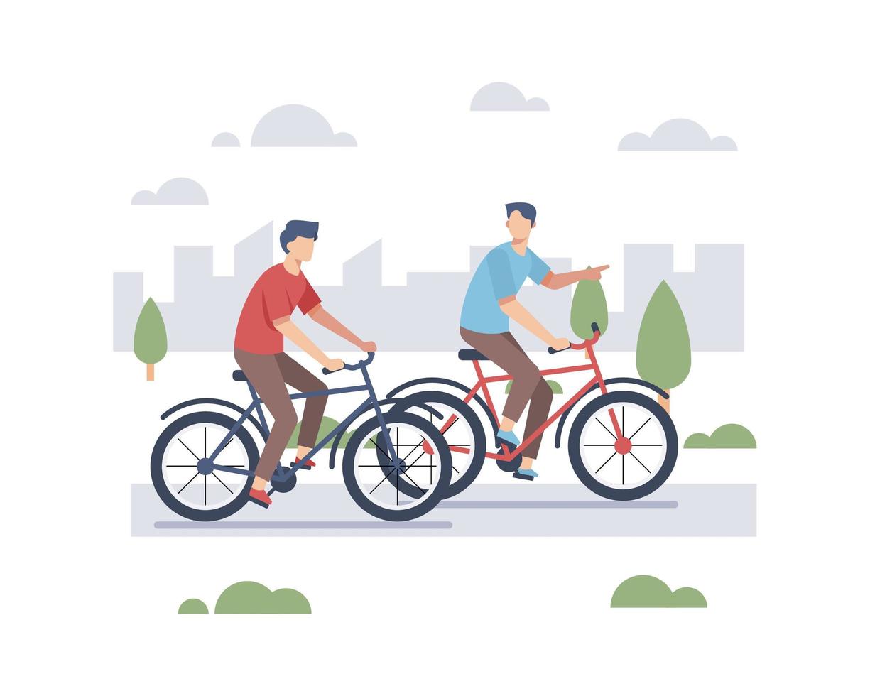 Men Riding Bikes Outdoors vector