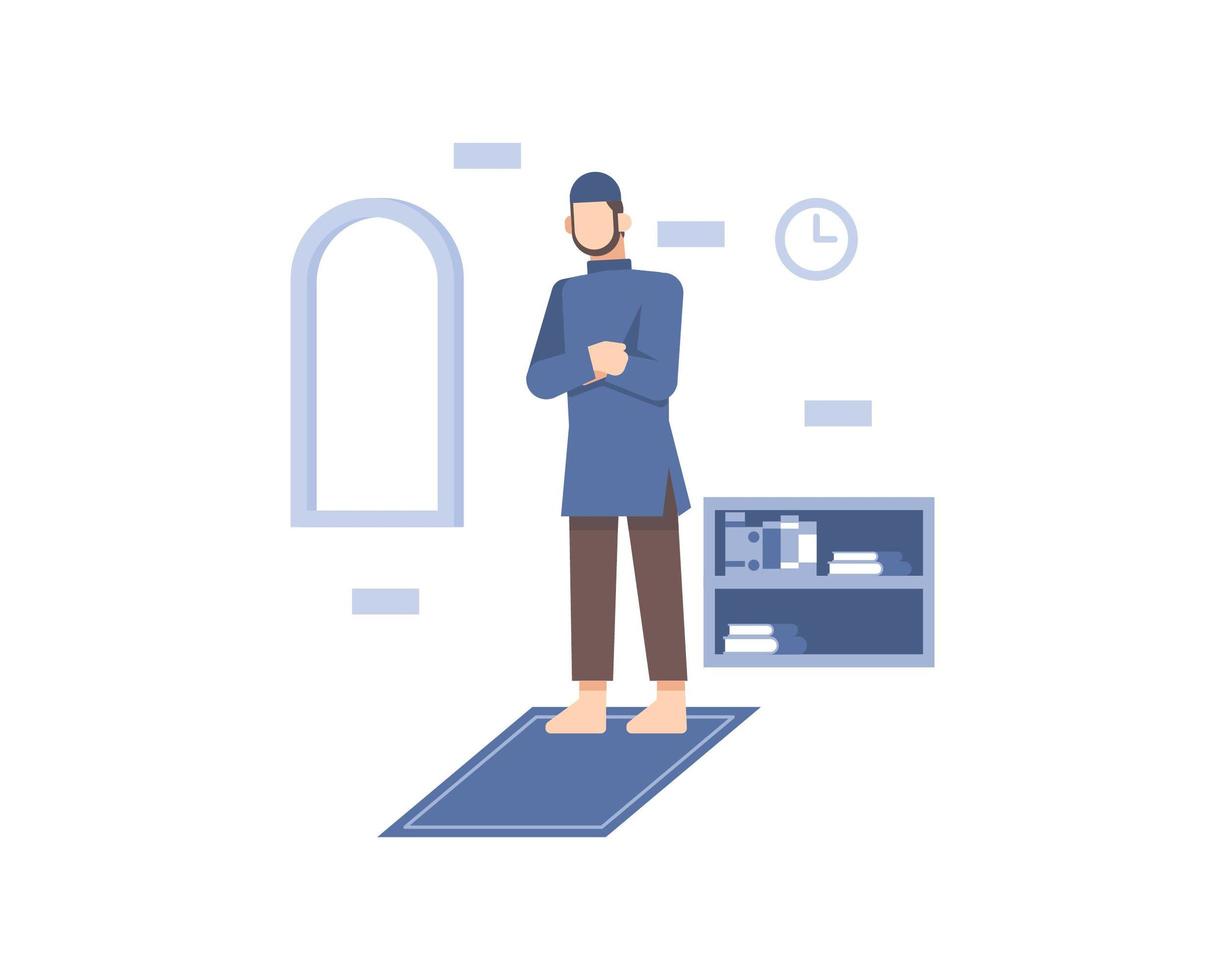 Muslim Man Prays On Prayer Rug vector