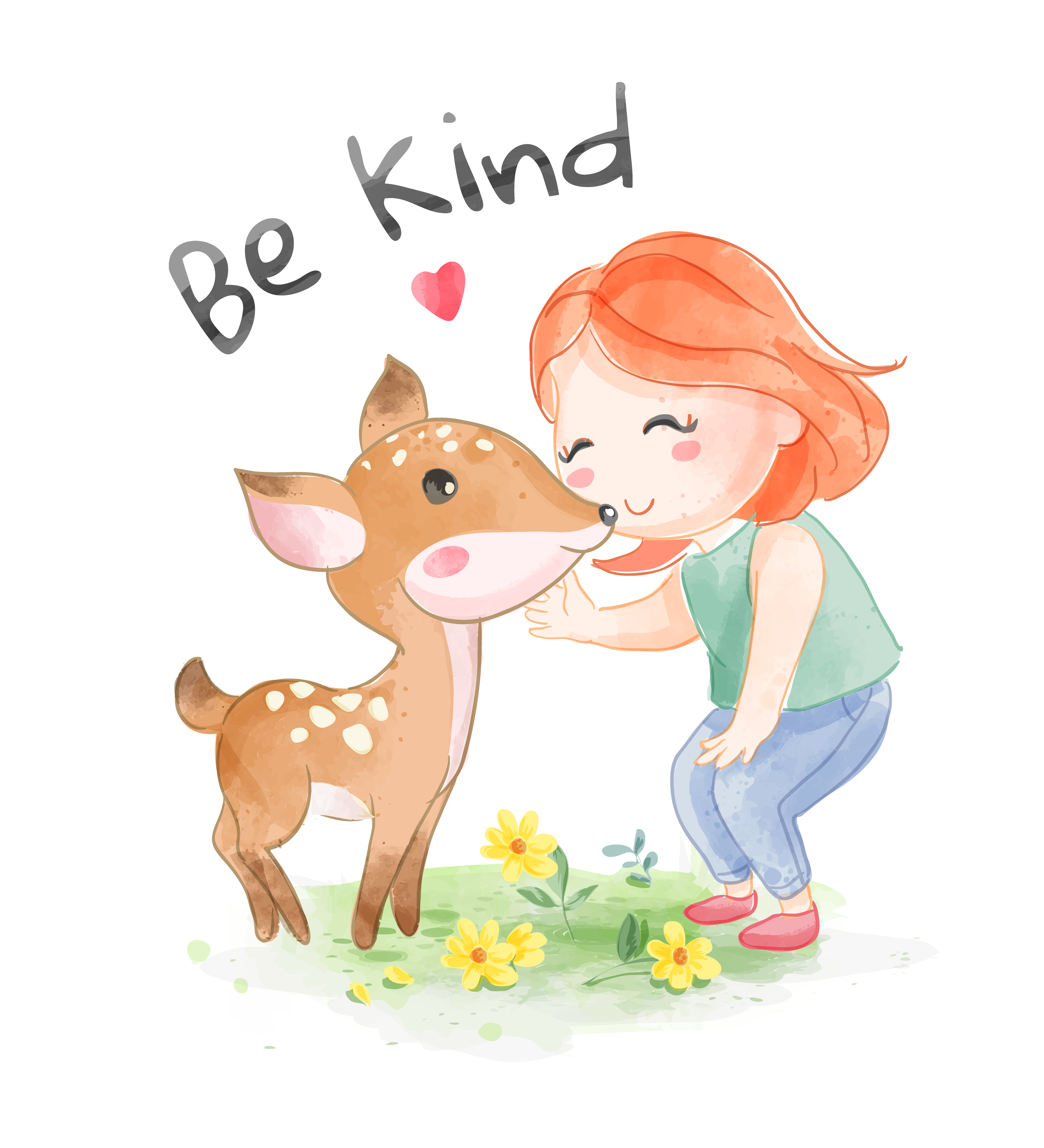 Be Kind Slogan with Cartoon Girl with Little Deer 1330343 Vector Art at  Vecteezy