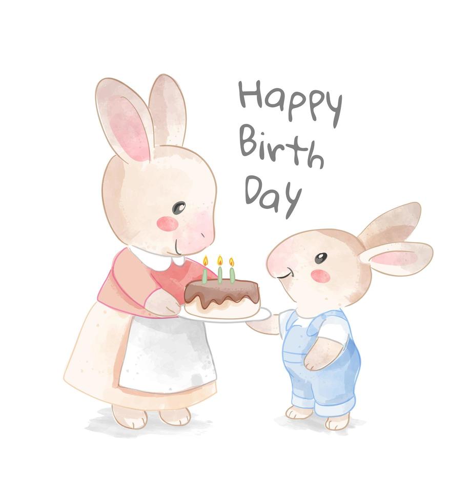 Happy Birthday Design with Mother and Son Rabbit Family vector