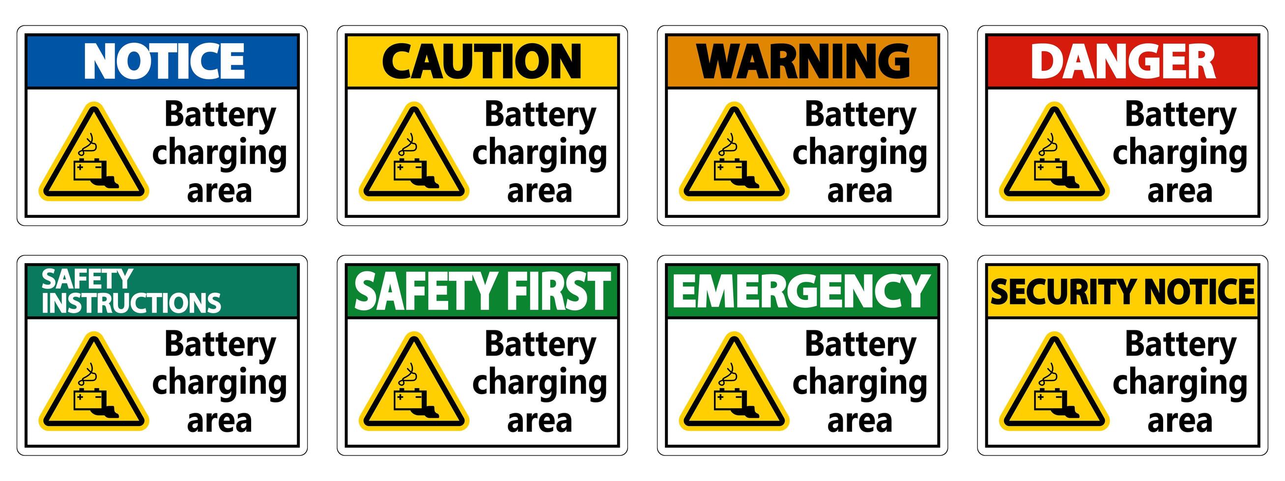 Battery charging area sign set vector