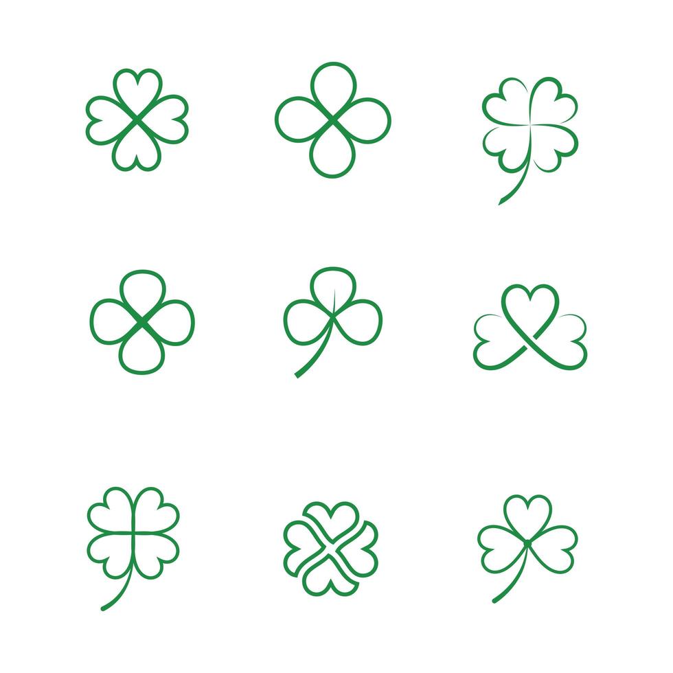 Green clover leaf line art icons vector