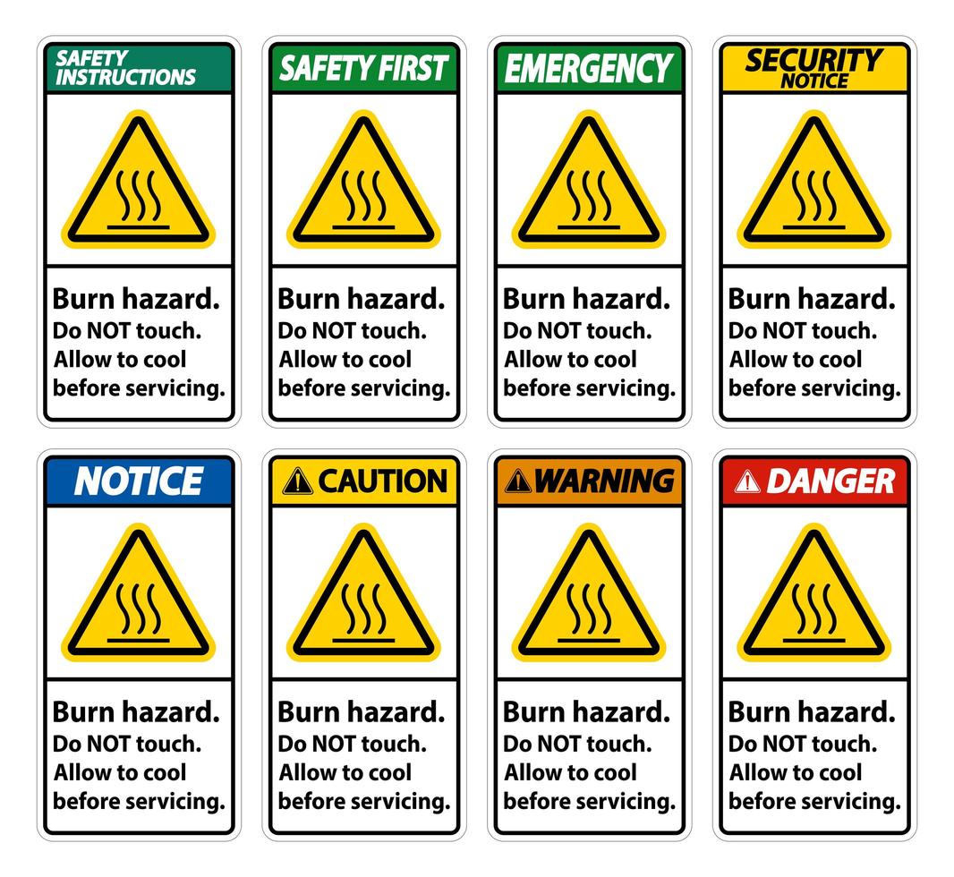 Burn hazard vertical sign set vector