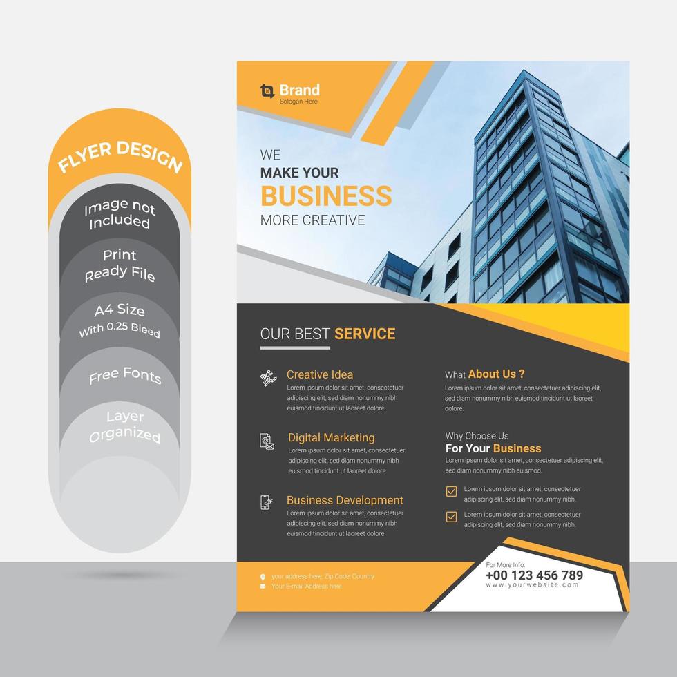 Yellow and gray corporate flyer with angle design vector