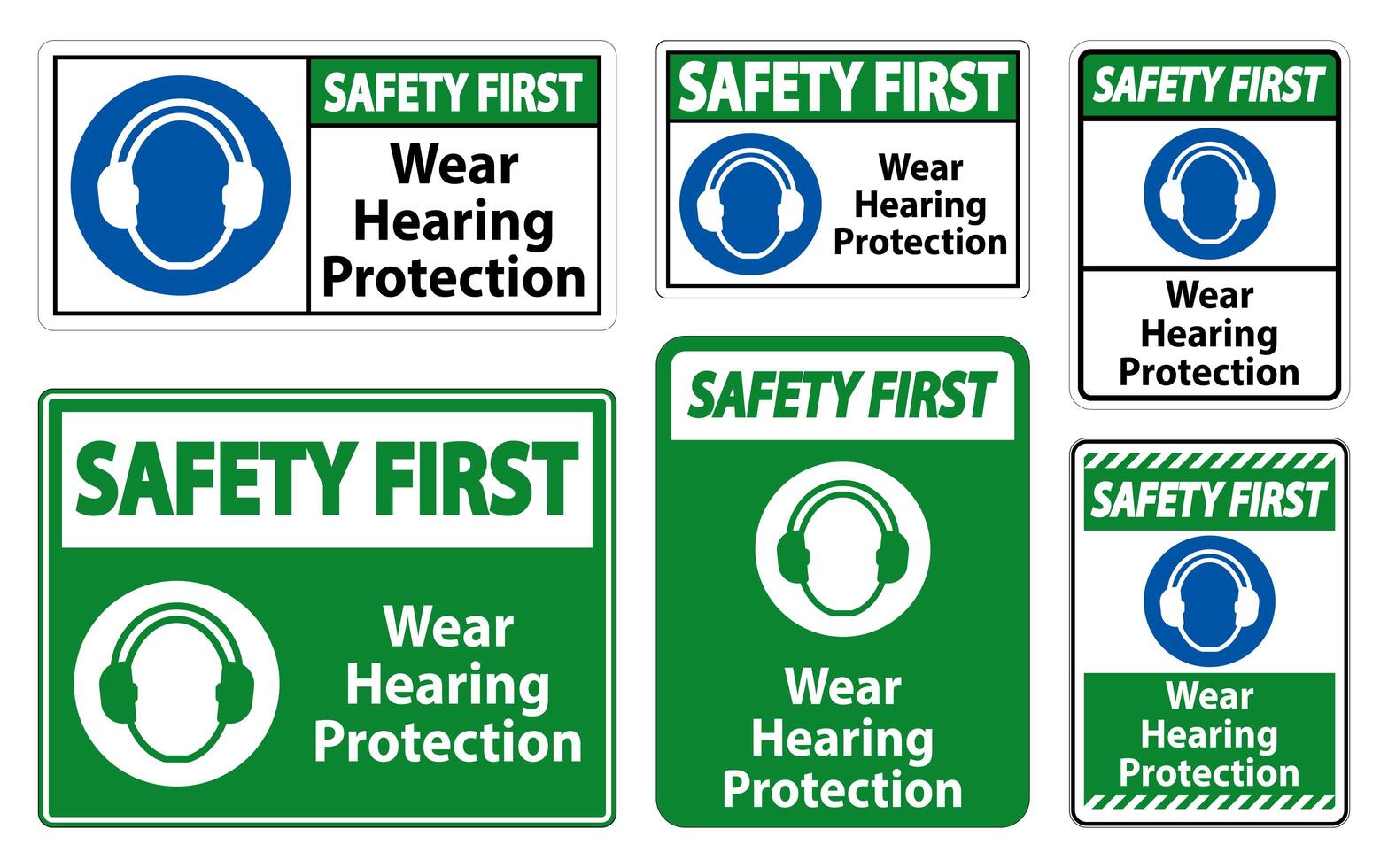 Wear hearing protection sign set vector