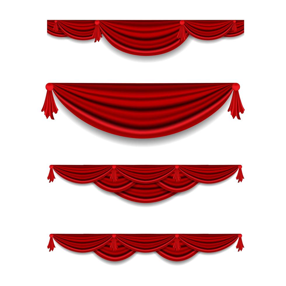 Luxury red curtain cornice decor set vector