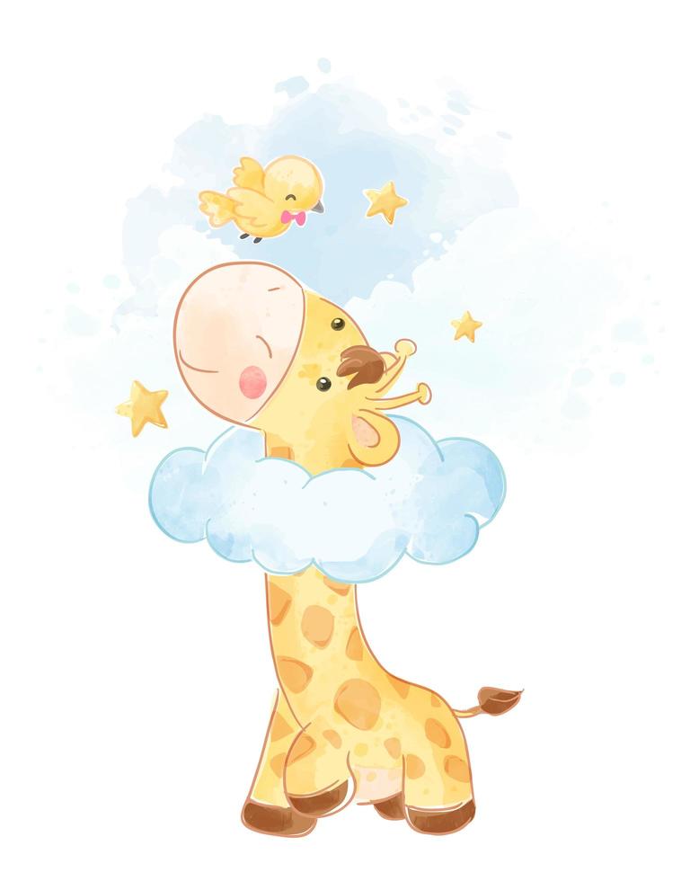 Cute Giraffe with Little Bird vector