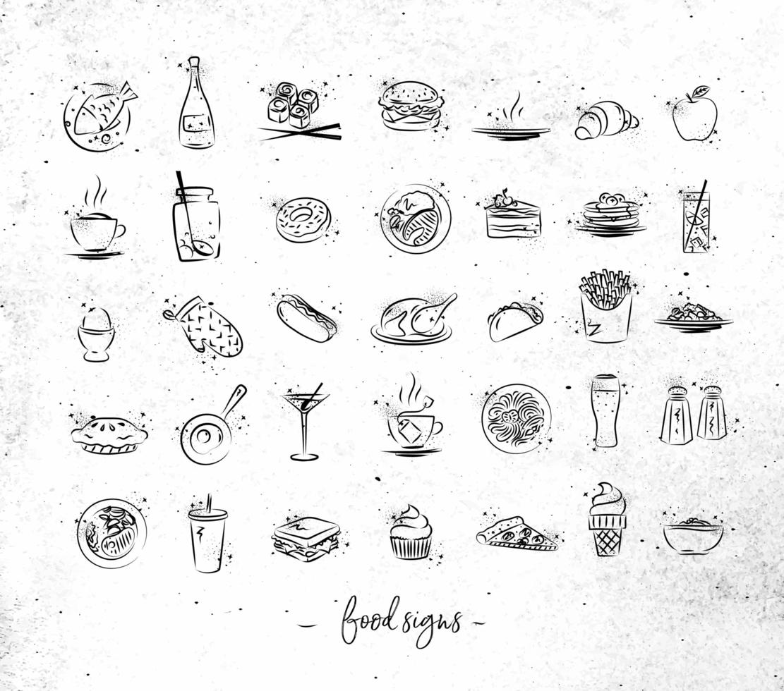 Hand drawn food vintage icons vector