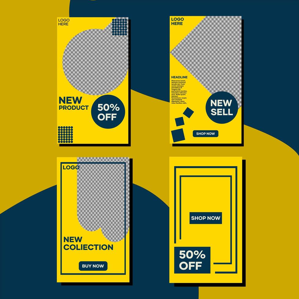 Social media yellow and blue template story bundle vector