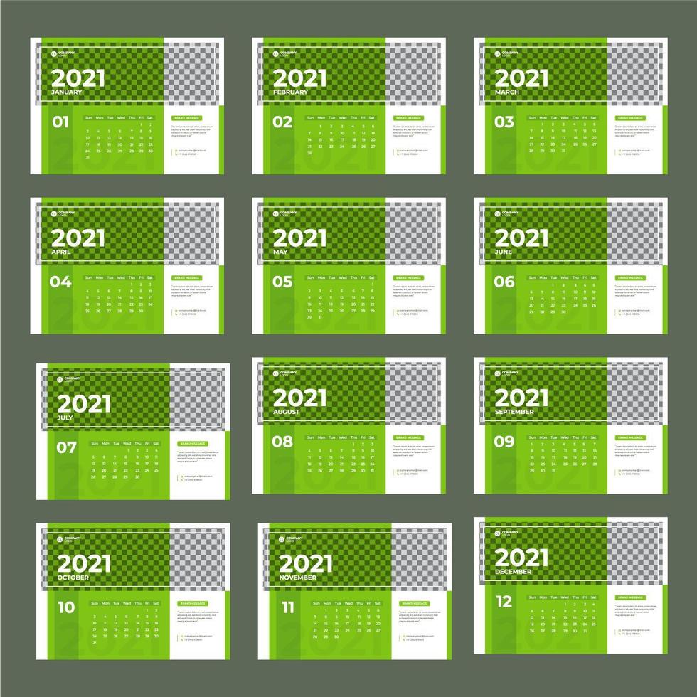 Modern green 2021 calendar template vector