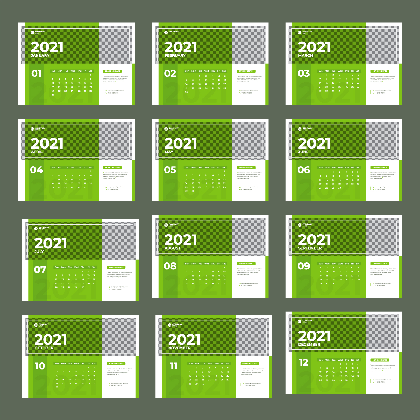 Download Modern green 2021 calendar template - Download Free ...